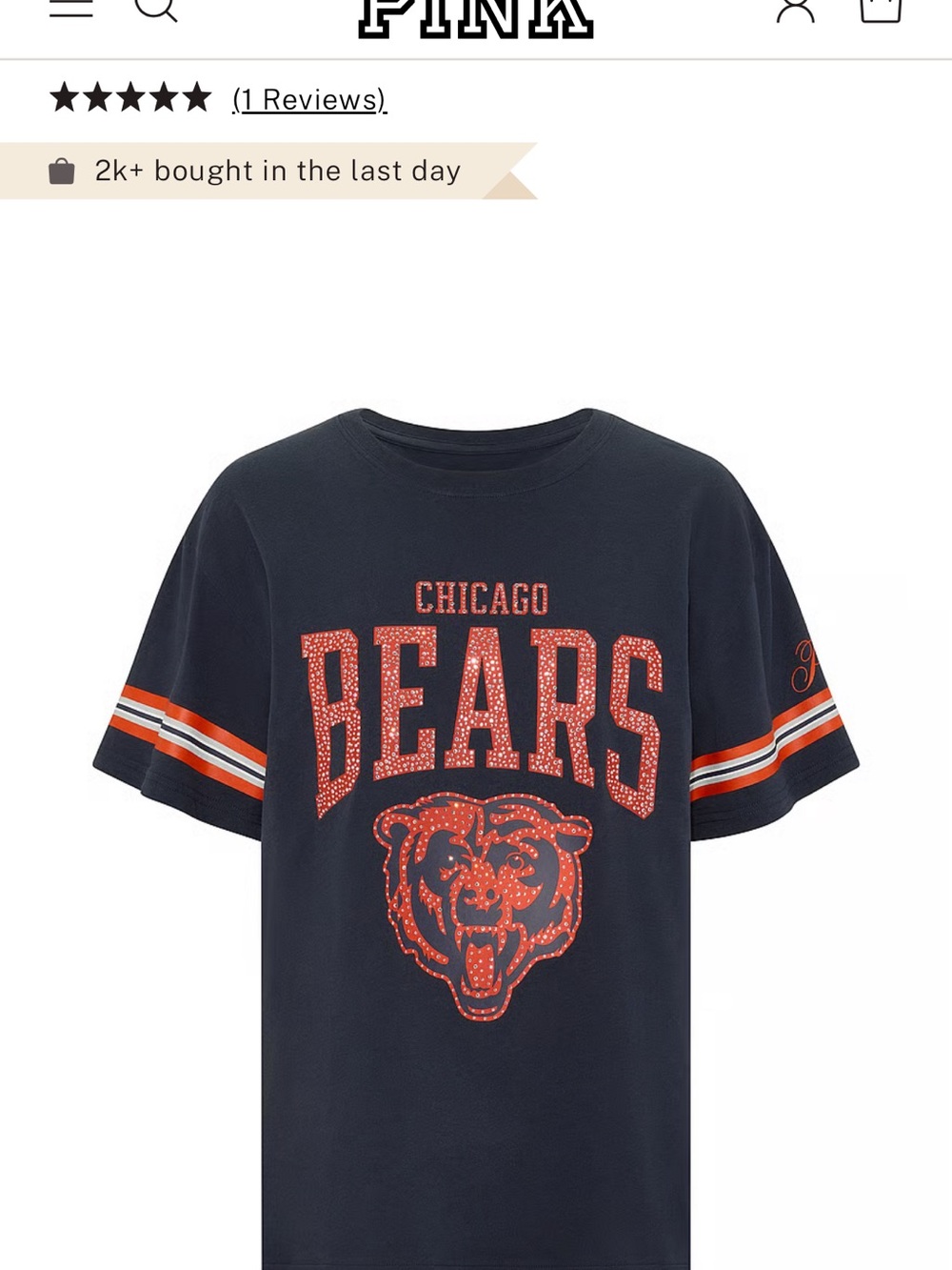 Victoria's Secret PINK Navy and Orange Chicago Bears Graphic Tee